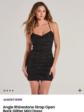Windsor Rhinestone Strap Open Back Glitter Mini Dress